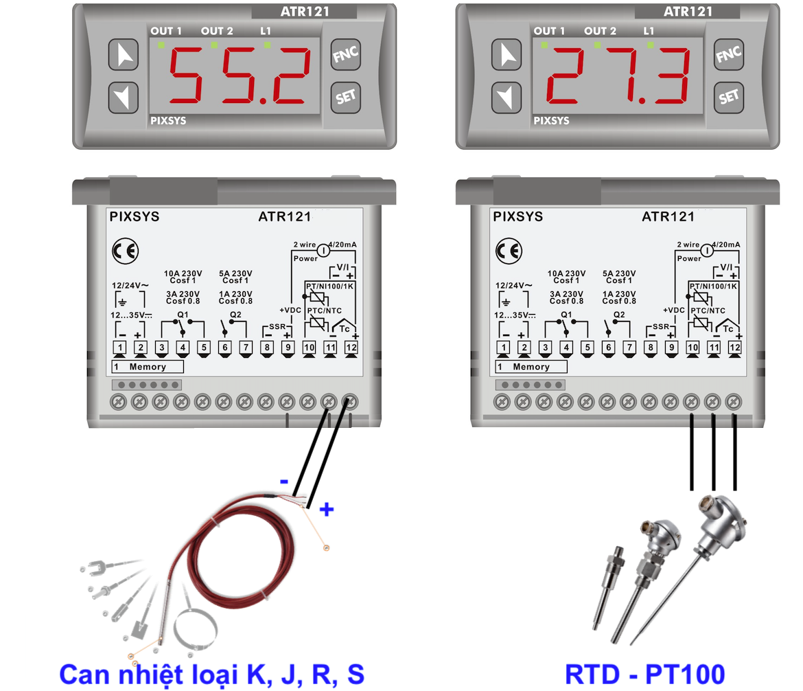 Cách đấu dây ATR121-B với cảm biến nhiệt độ