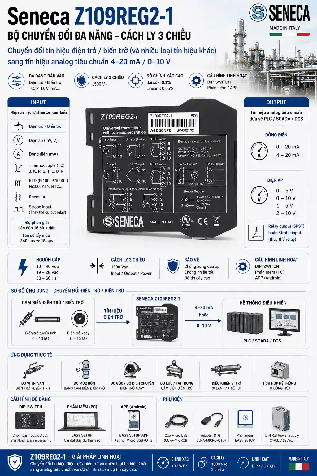 Bộ chuyển đổi biến trở sang 4-20mA | Seneca Z109REG2-1