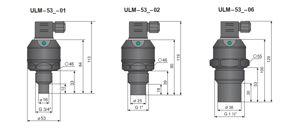 Bản vẽ cảm biến đo mức siêu âm ULM-53