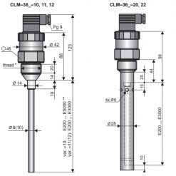 Bản vẽ tham khảo kích thước dòng cảm biến đo mức điện dung CLM-36