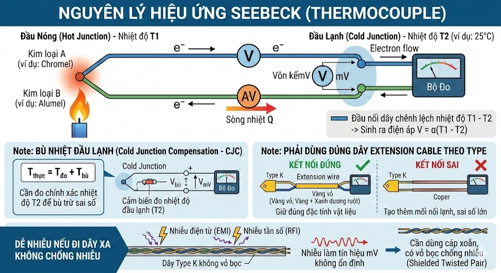 Nguyên lý hiệu ứng Seebeck của thermocouple