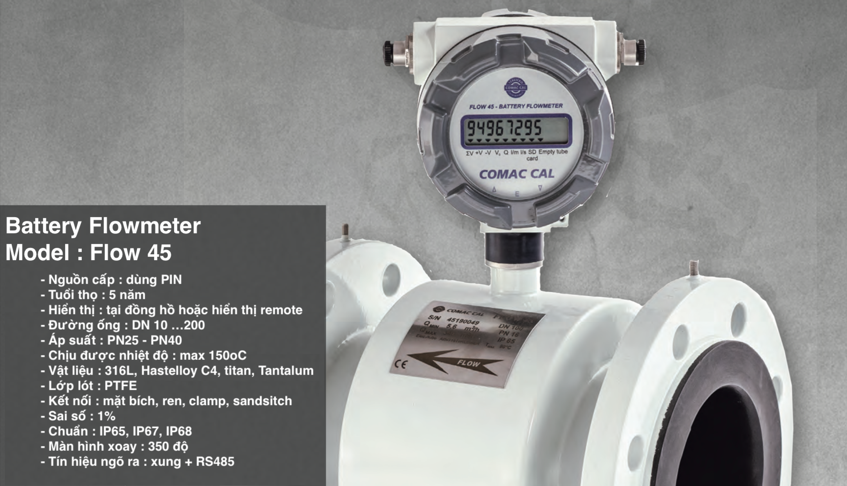 Đồng hồ đo lưu lượng sử dụng PIN | Flow 45 - Comac Cal