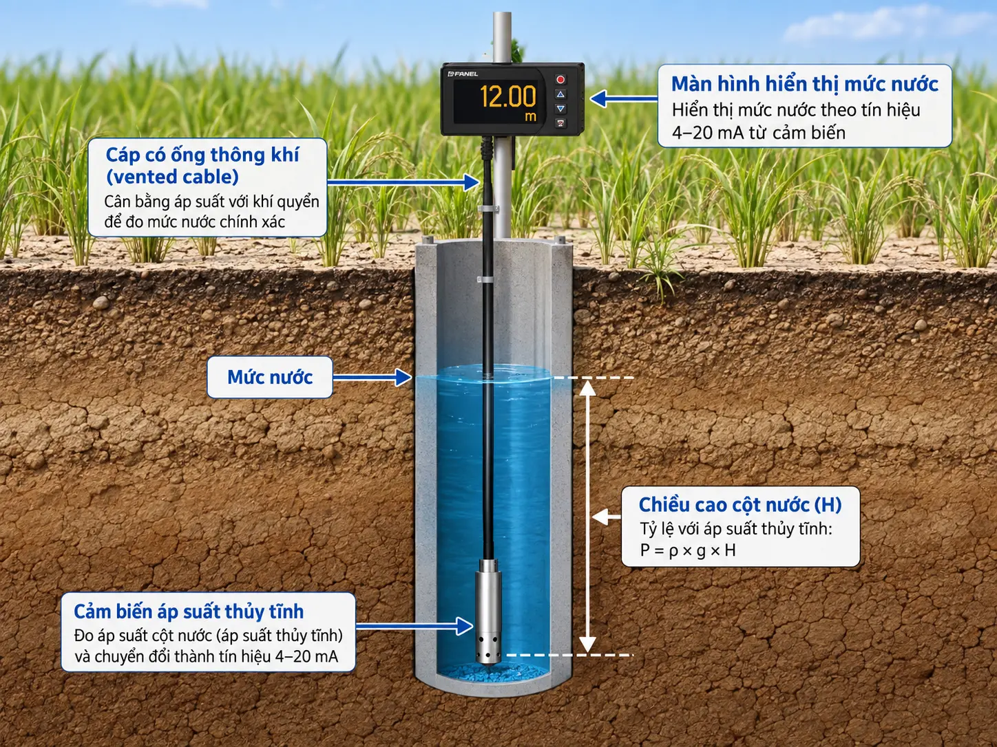 Ứng dụng cảm biến áp suất thủy tĩnh đo mức nước giếng
