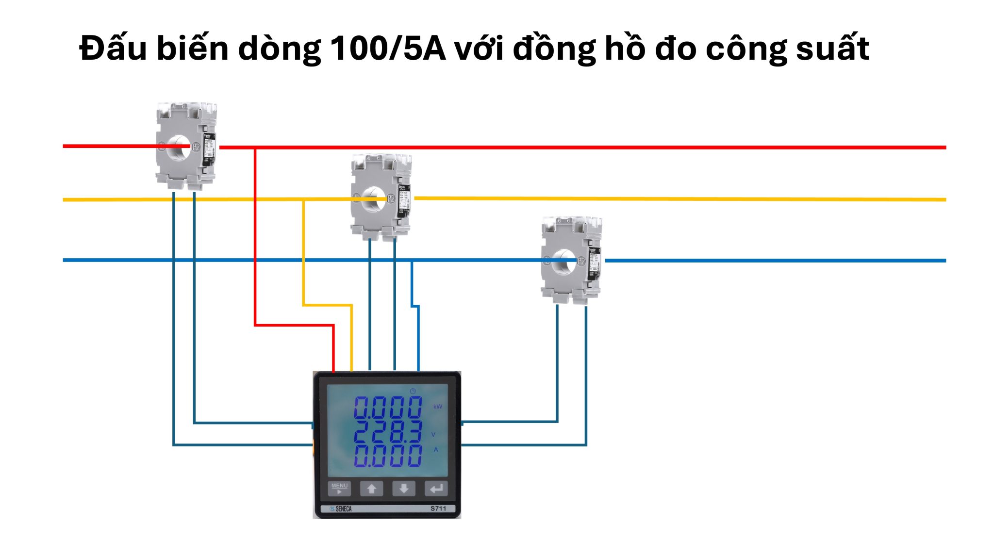 Đấu biến dòng 100/5A với đồng hồ đo công suất điện năng