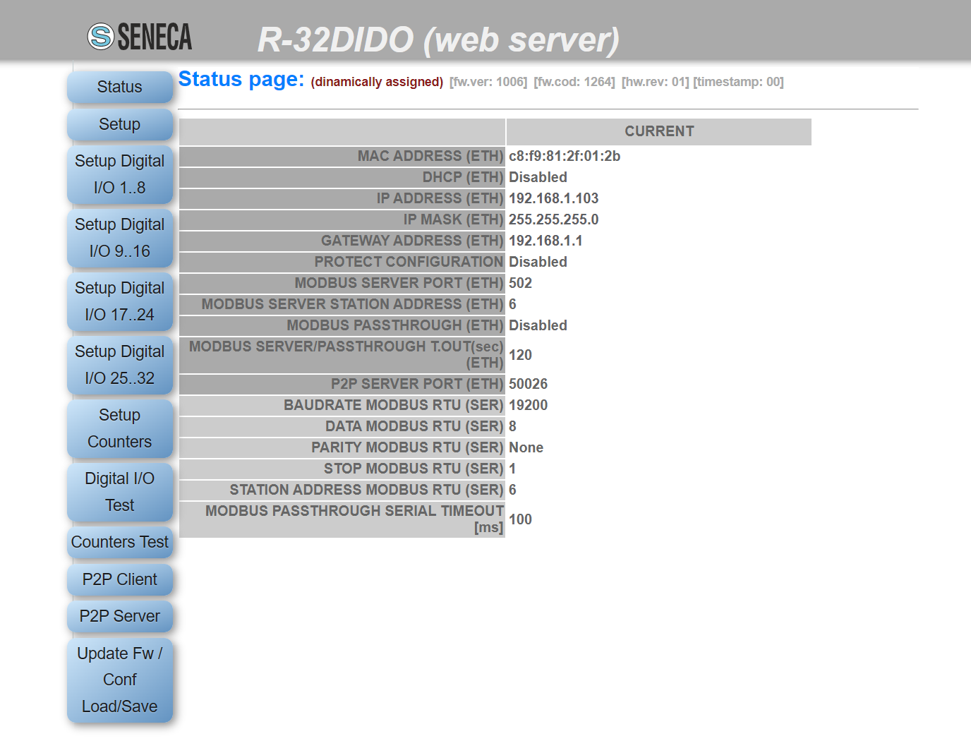 Giao diện web server R-32DIDO