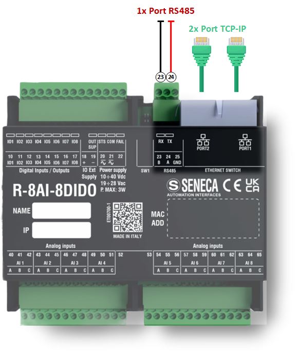 Port RS485 và TCPIP của R-8AI-8DIDO
