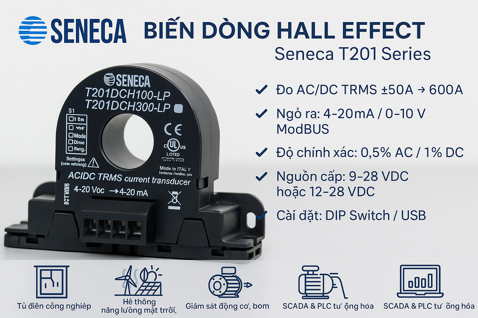 Biến dòng Hall Effect analog Modbus