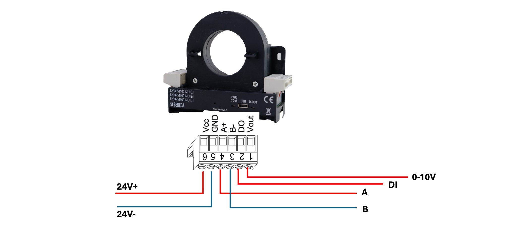 Sơ đồ kết nối cảm biến dòng điện AC ngọ ra Modbus RTU