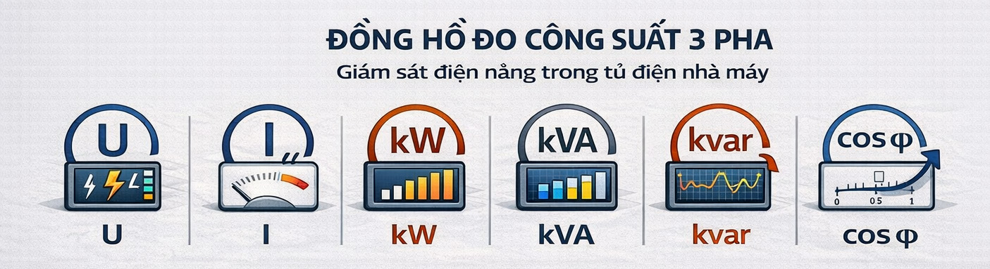 các thông số cơ bản về điện năng của đồng hồ đo công suất 3 pha đo được