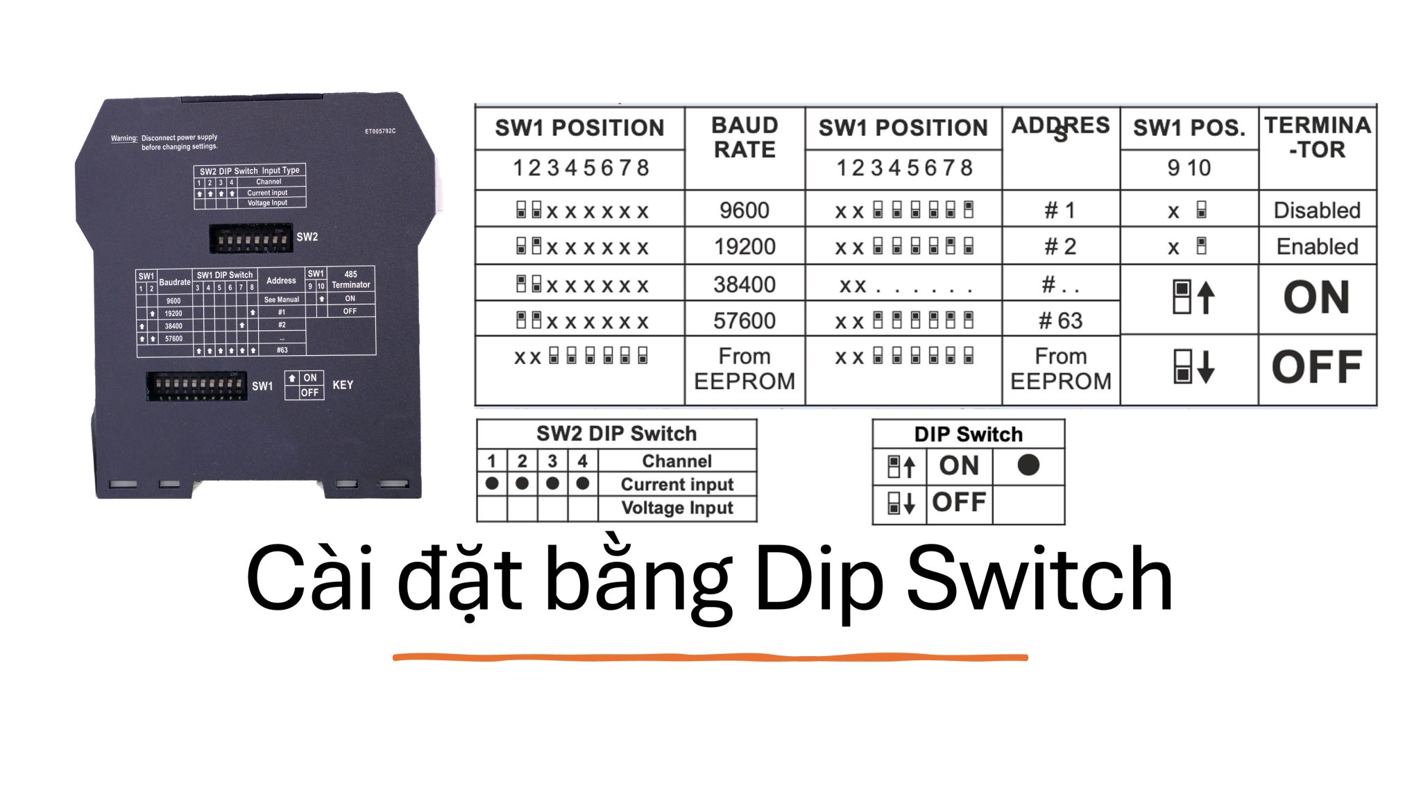 DIP switch cấu hình Modbus RTU cho Z-4AI Seneca baudrate và address