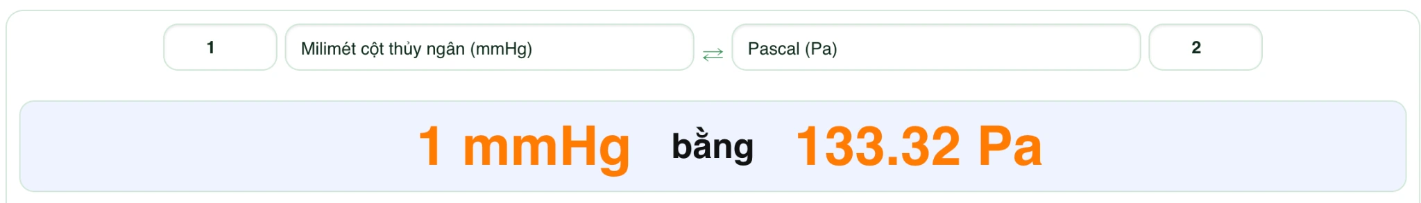 Đổi đơn vị áp suất từ mmHg sang Pascal Pa