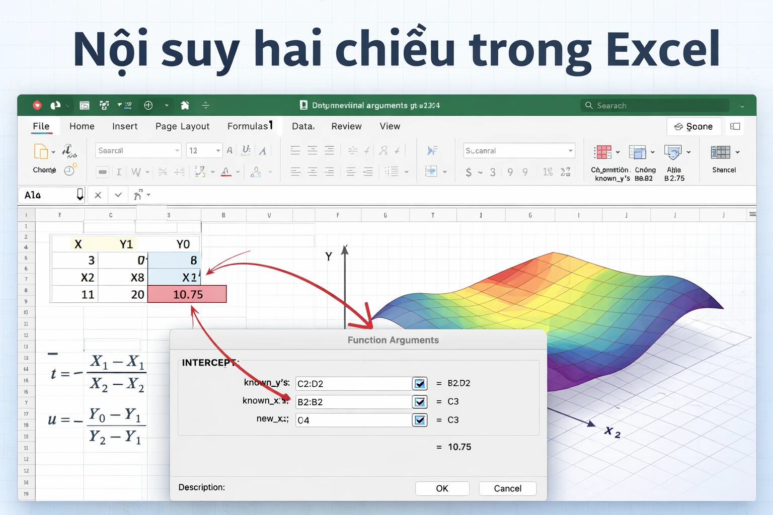 Nội suy 2 chiều trong excel
