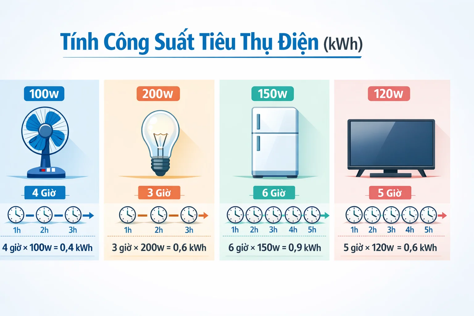 Cách tính công suất tiêu thụ điện kWh