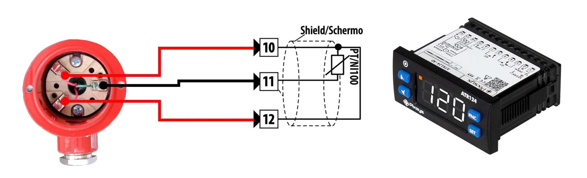 Cách đấu Pt100 3 dây với bộ điều khiển nhiệt độ ATR124-ABC