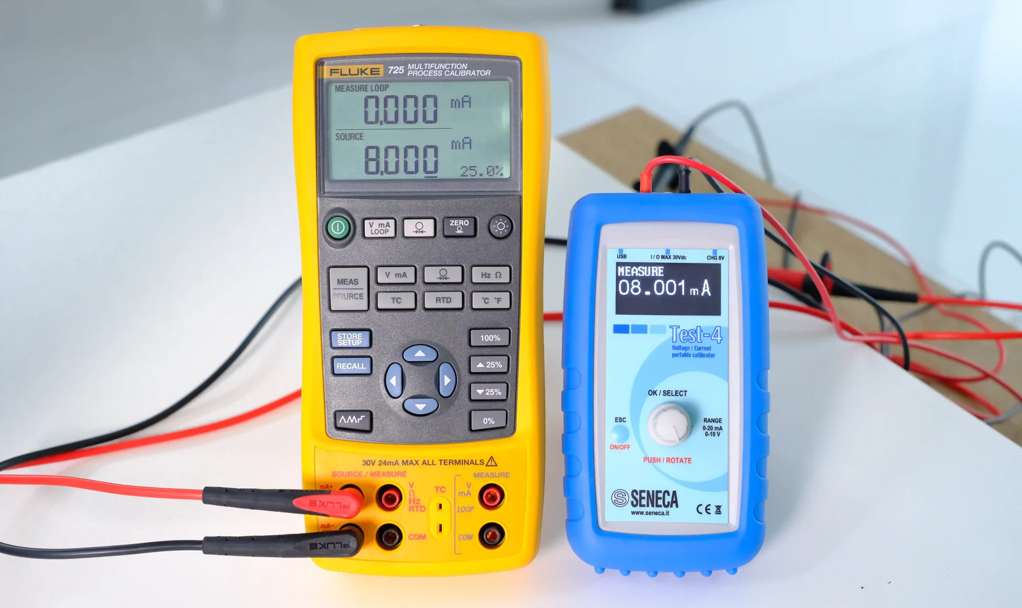 Fluke 725 phát 8.000mA, TEST-4 đo được 8.001mA